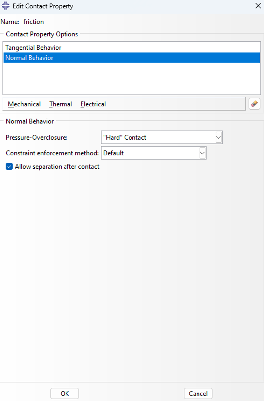 Janela de Comportamento Normal no Abaqus